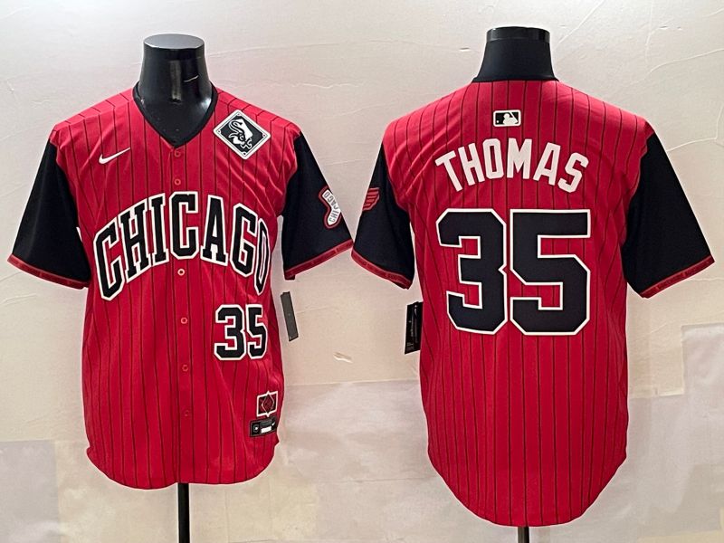 Men Chicago White Sox #35 Thomas Red Stripe Joint Name 2025 Nike MLB Jersey style 15->chicago white sox->MLB Jersey